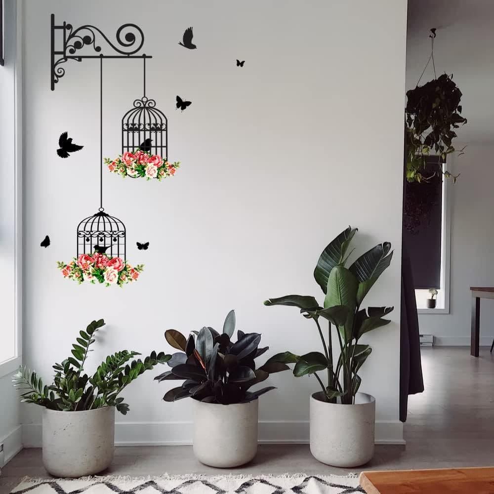 Bird Cage Wall Sticker, Household Colorful Flower Bird Cage Wallpaper, Home Decor Living Room Decals Sticker, Wall Art Decorative Wall Stickers, Self Adhesive Murals Wallpaper, Living Room Wall Stickers, Vinyl Wall Decals Wall Sticker Bird Cage Wall Sticker, Household Colorful Flower Bird Cage Wallpaper, Home Decor Living Room Decals Sticker, Wall Art Decorative Wall Stickers, Self Adhesive Murals Wallpaper, Living Room Wall Stickers, Vinyl Wall Decals Wall Sticker